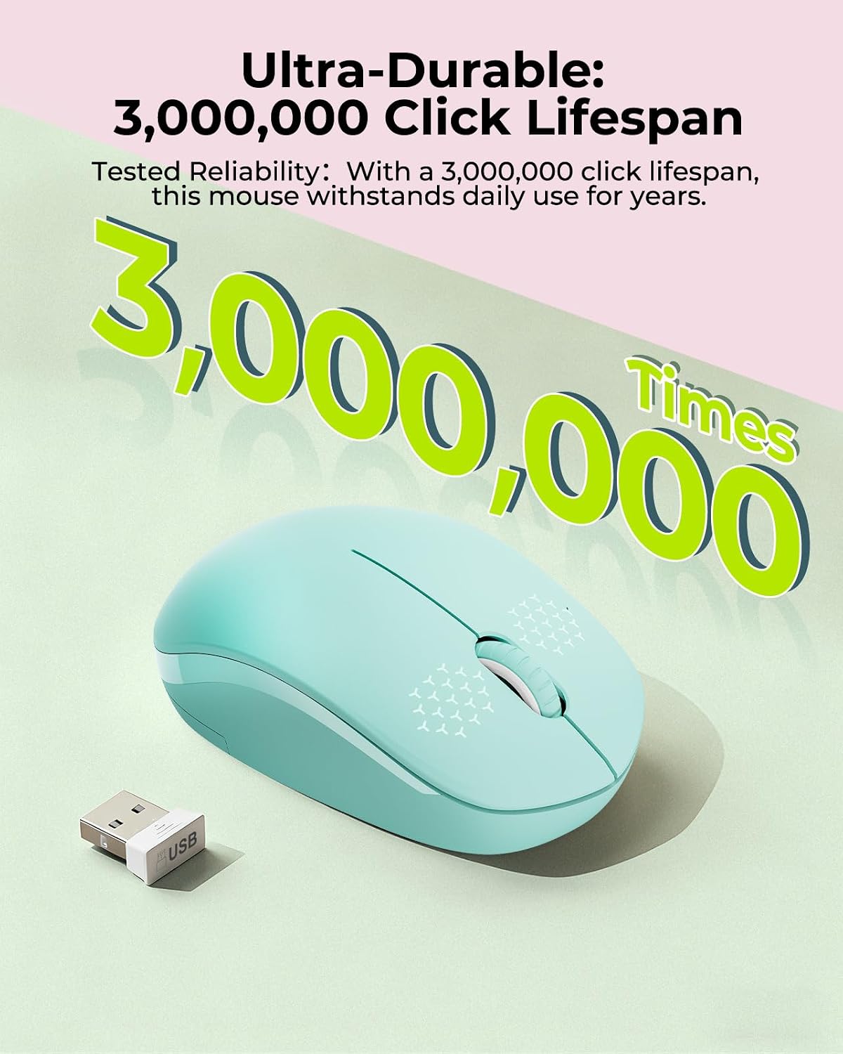seenda Wireless Mouse for Laptop, 2.4G Noiseless Computer Mouse,Mint Green